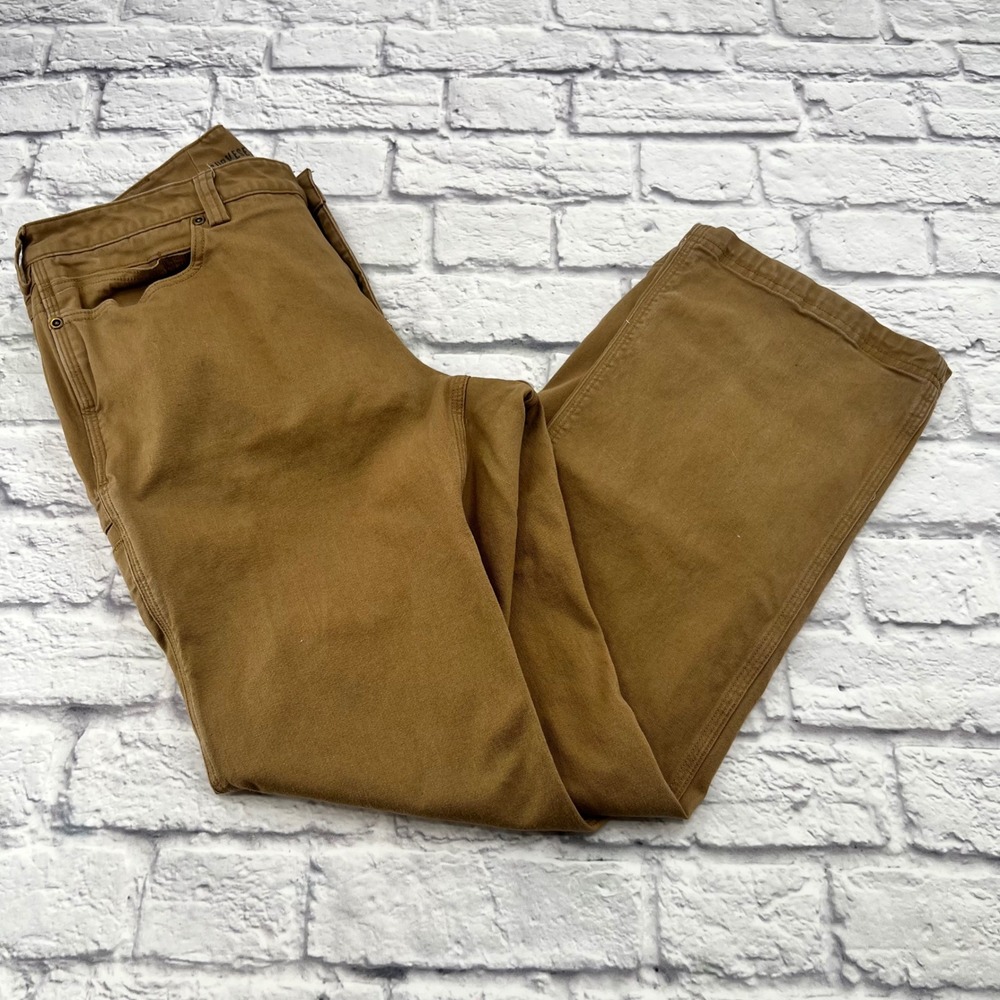 Duluth Trading Co Flex Firehose Curvesetter Bootcut Pants Tan 14x31(29)